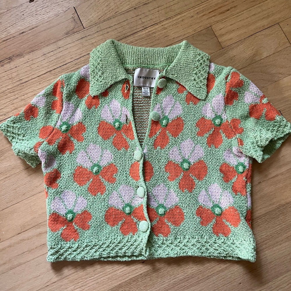 Industry Green Floral Knit Cardigan top